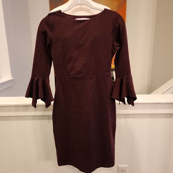 Susana Monaco Brown 3/4 Sleeve Ruffle Bell Dress Size S NWT - Picture 1 of 5